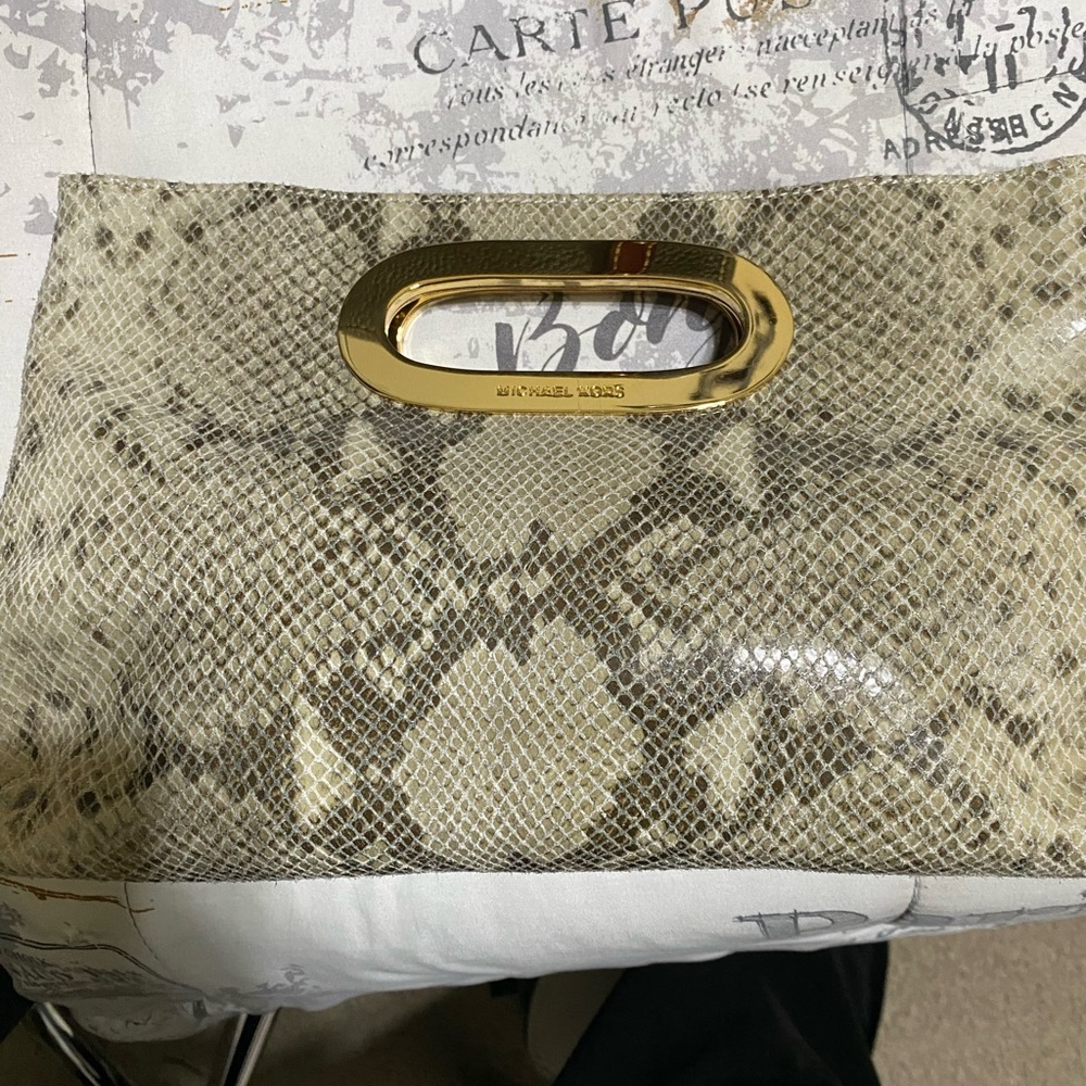 Michael Kors Snakeskin Clutch with Gold Detail